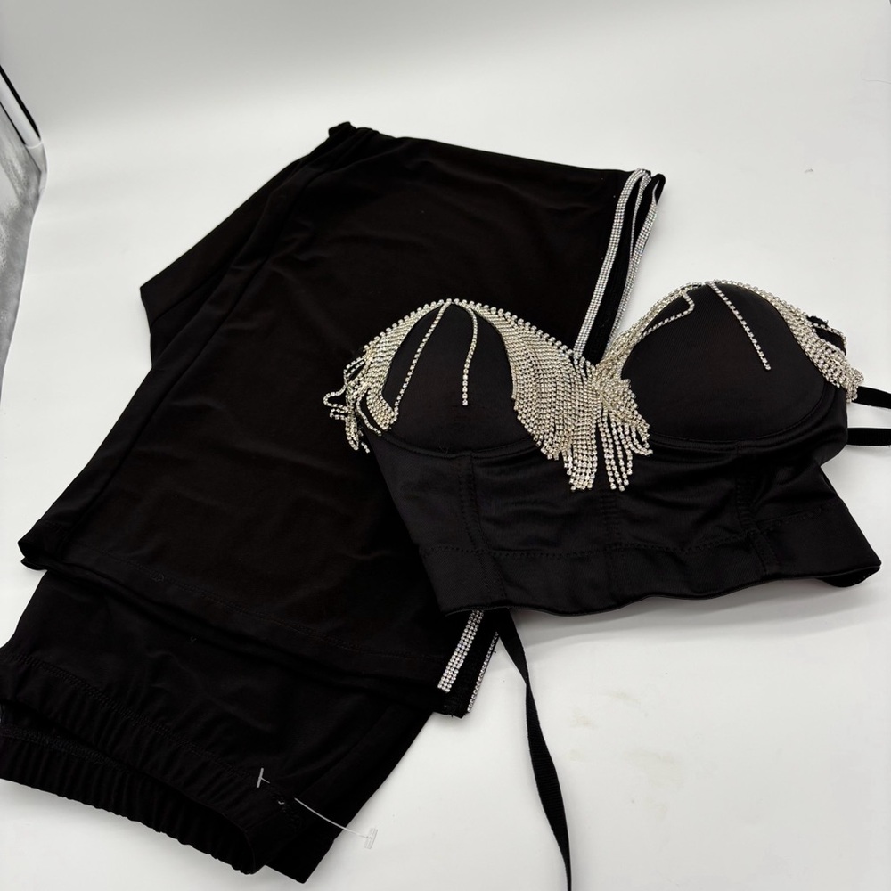 Party outfit women’s halter top sz XL pants Sz large gemstone bling‎